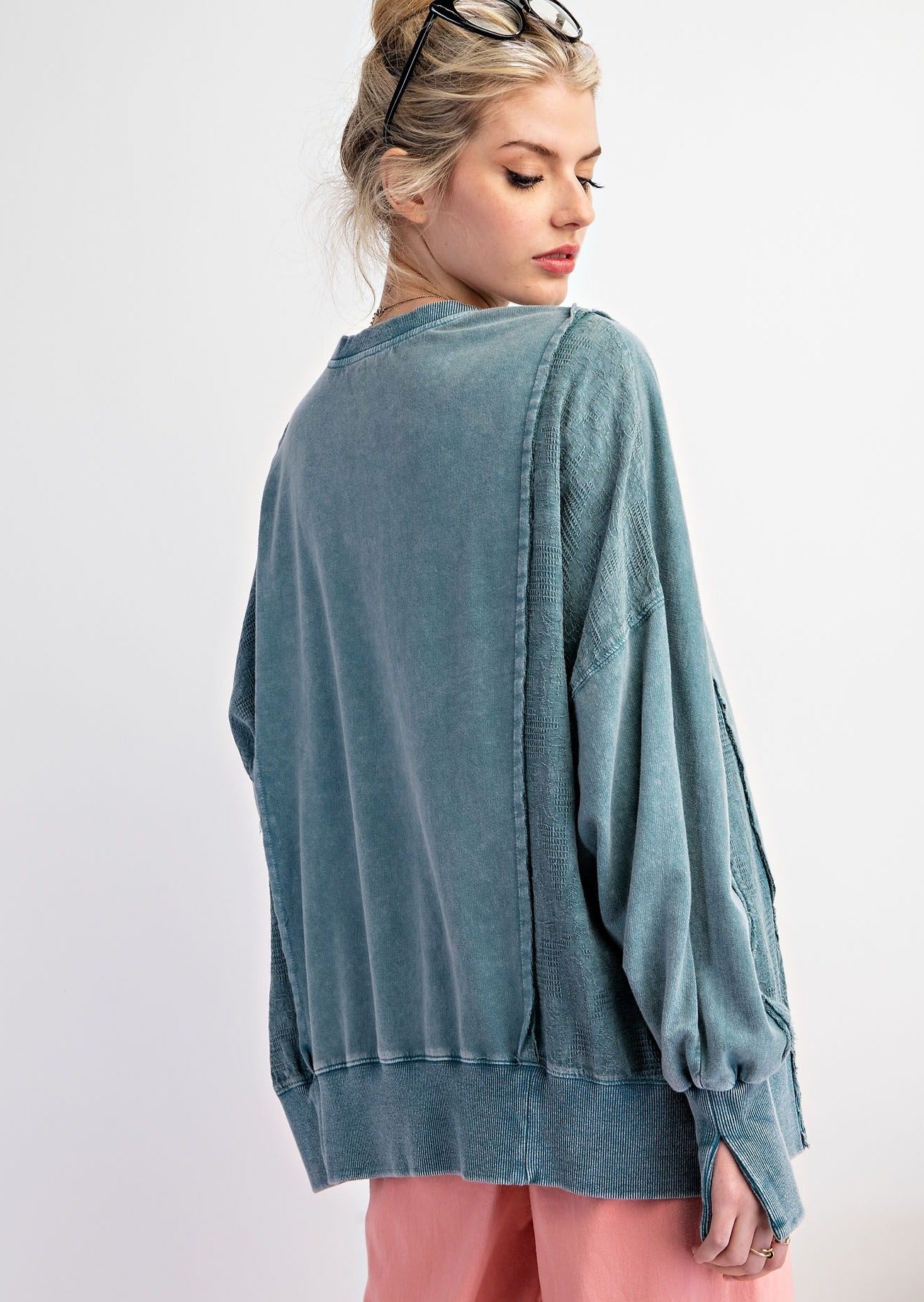 Mix Mineral Washed Terry Knit Top Teal 