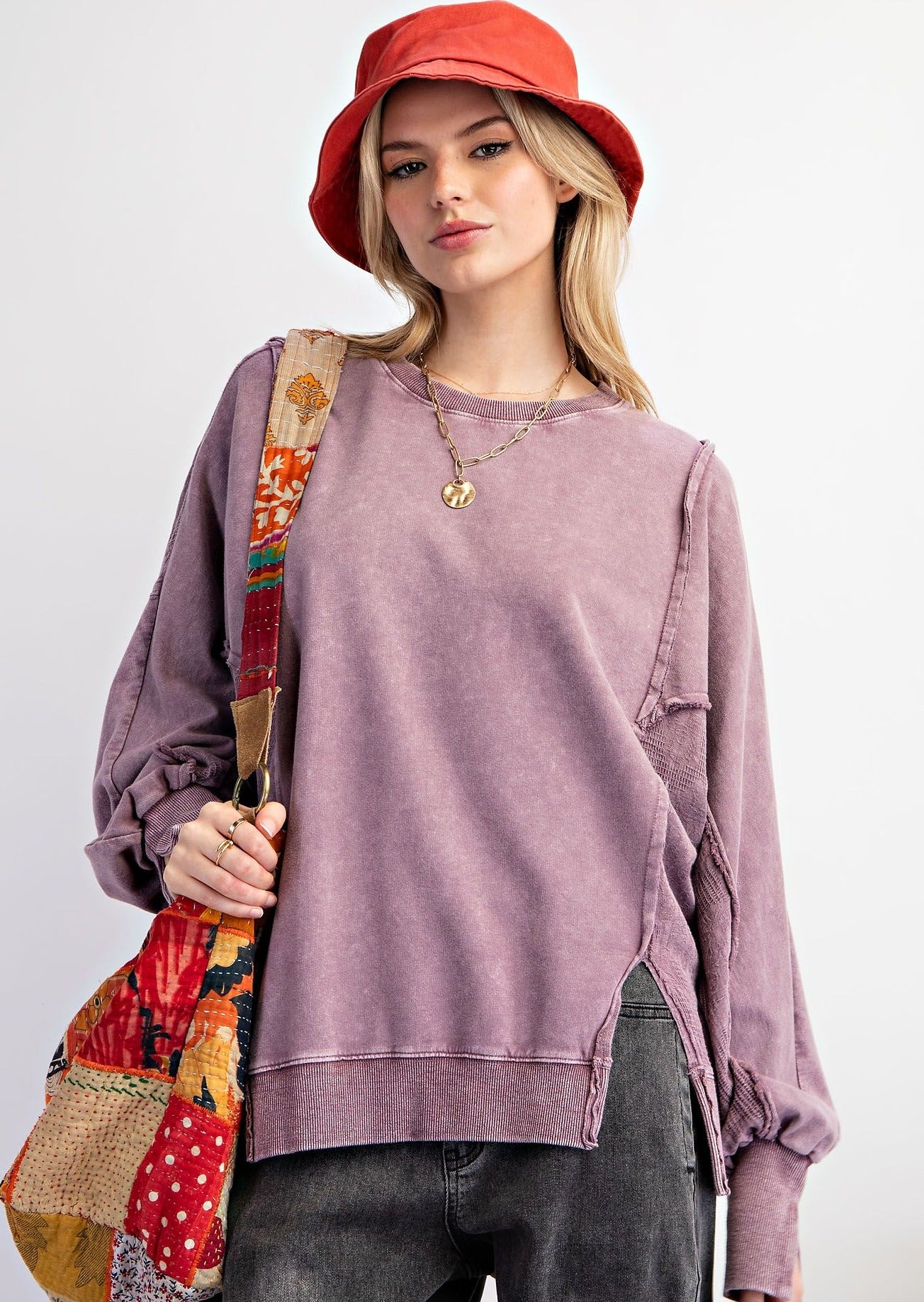 Mix Mineral Washed Terry Knit Top Violet 