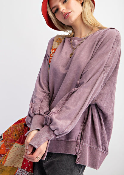 Mix Mineral Washed Terry Knit Top Violet 