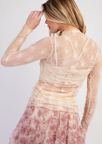 All Over Ruched Lace Layering Top 