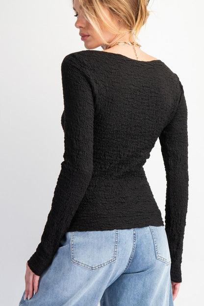 Popcorn Knit Fitted Top 