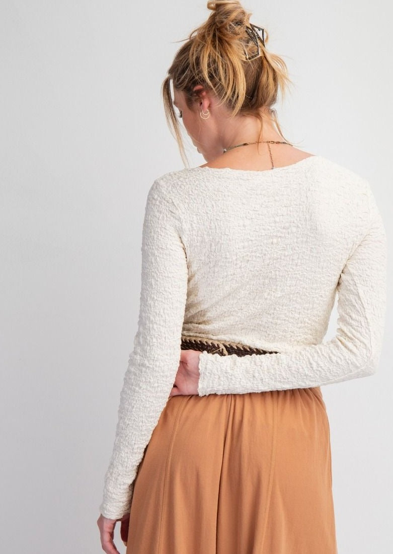 Ivory Popcorn Knit Fitted Top 