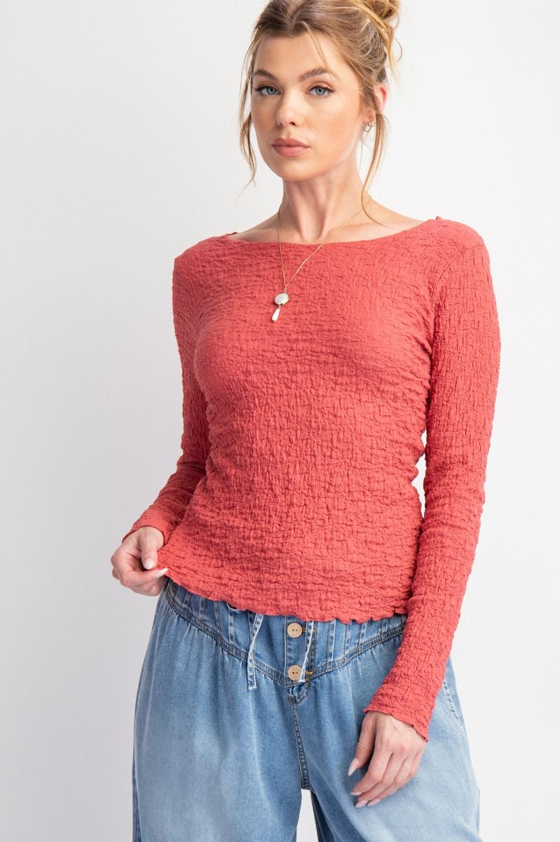 Popcorn Knit Fitted Top 