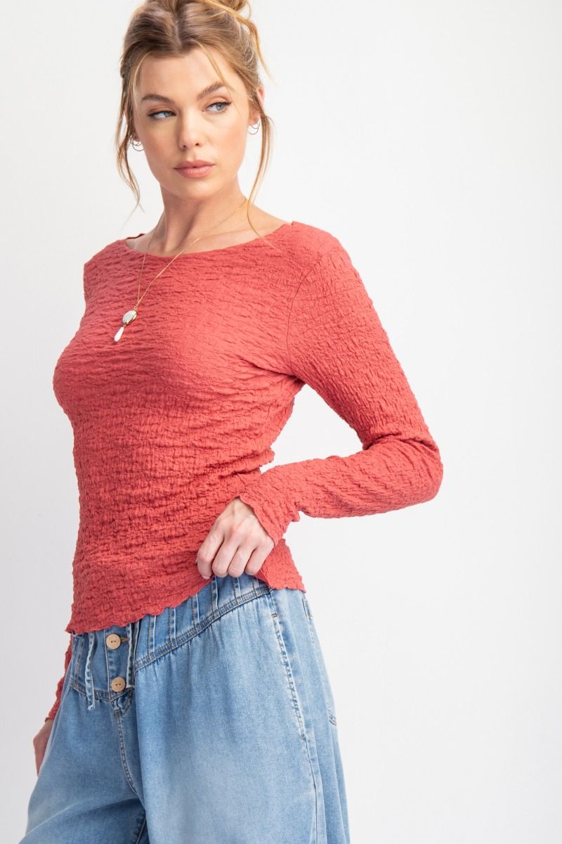 Popcorn Knit Fitted Top 