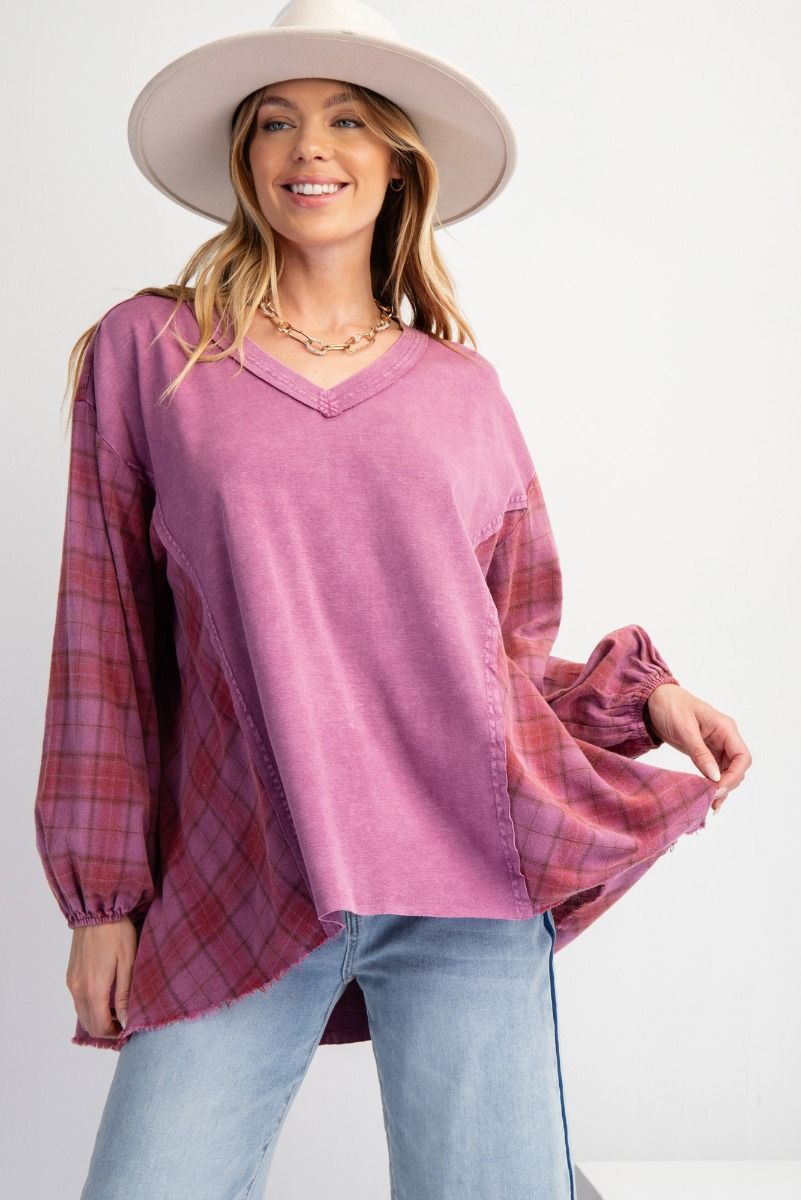 Orchid Plaid Mix Jersey Top 