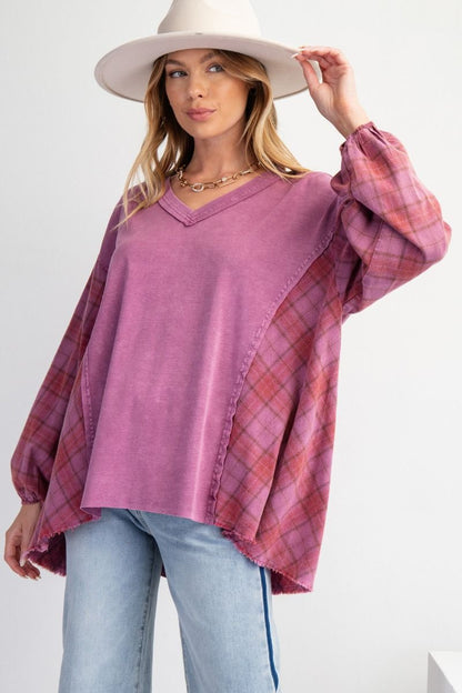 Orchid Plaid Mix Jersey Top 