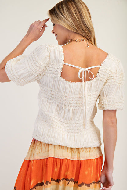 Cream Ruffle Puff Sleeve Top
