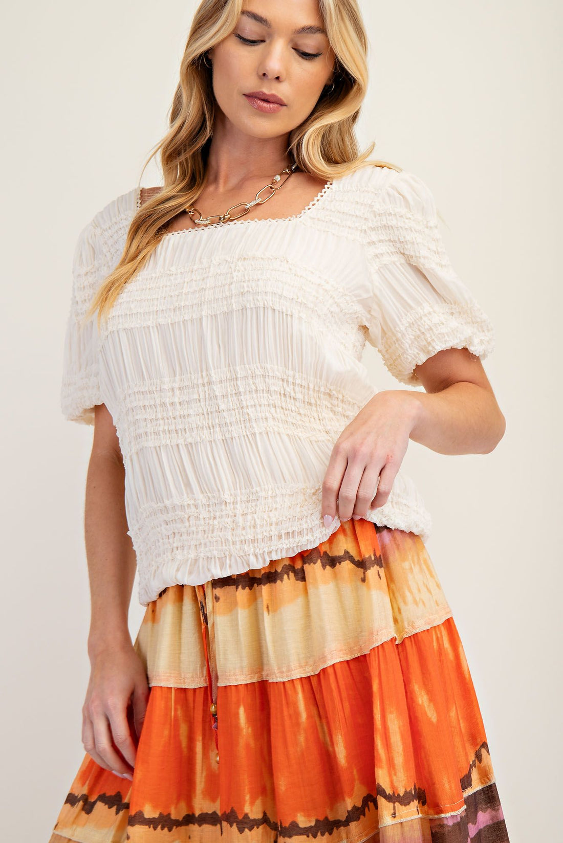 Cream Ruffle Puff Sleeve Top