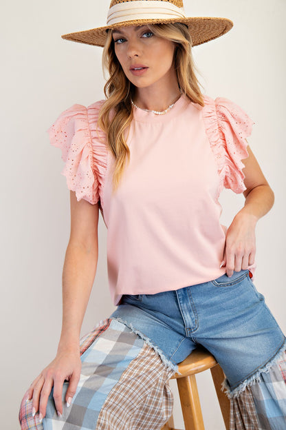 Eyelet Wing Sleeve Top