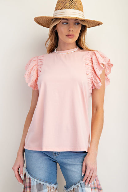 Eyelet Wing Sleeve Top