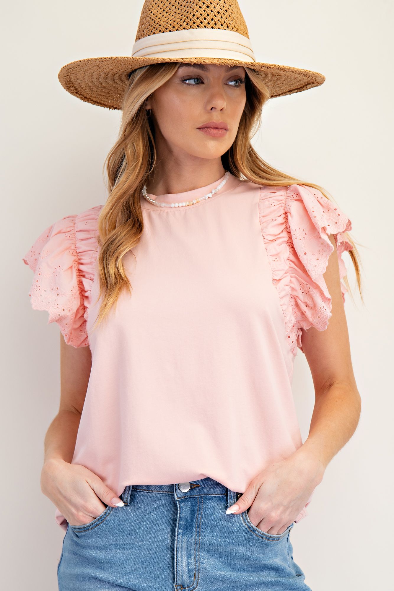 Eyelet Wing Sleeve Top