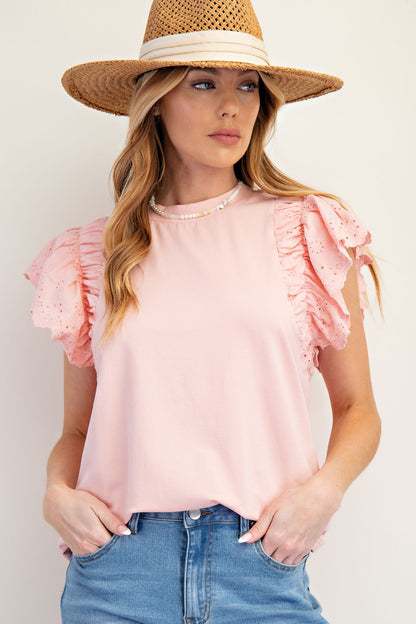 Eyelet Wing Sleeve Top
