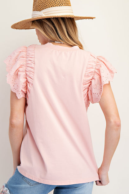 Eyelet Wing Sleeve Top