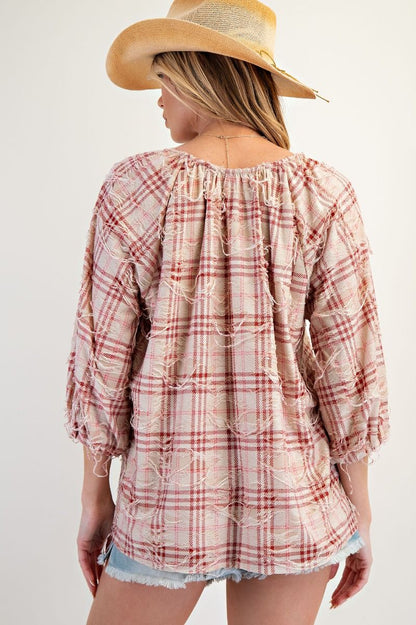 Rugged Red Plaid Tie Front Top