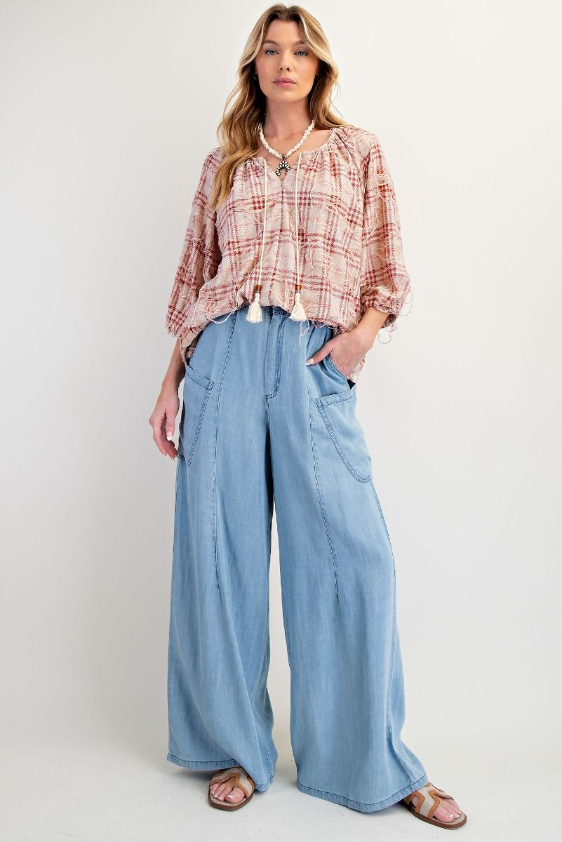 Rugged Red Plaid Tie Front Top