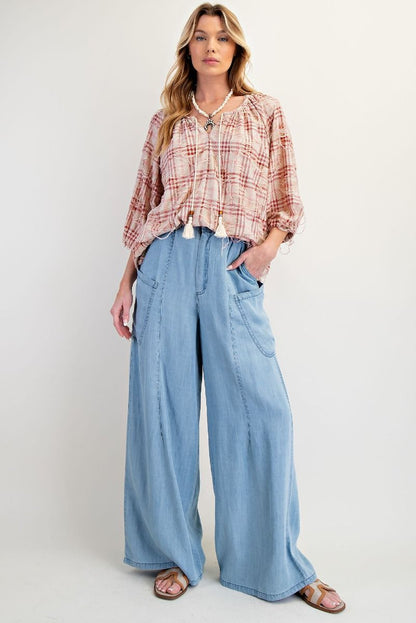 Rugged Red Plaid Tie Front Top