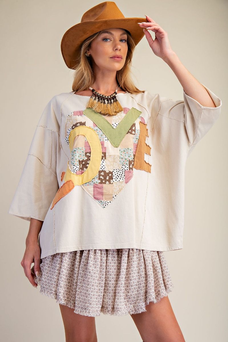 Oatmeal LOVE Applique Top