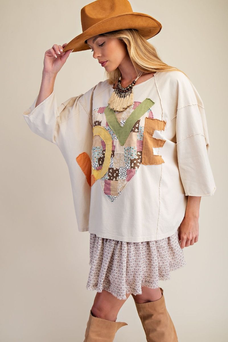 Oatmeal LOVE Applique Top