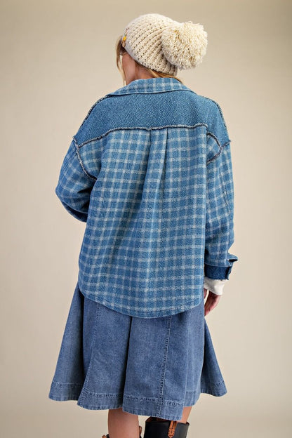 Washed Denim Plaid Shacket