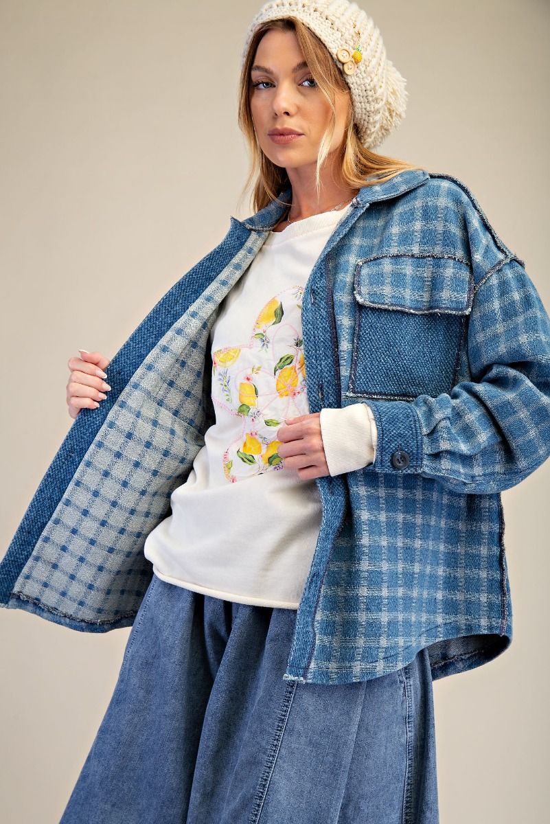 Washed Denim Plaid Shacket