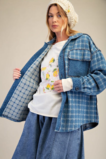 Washed Denim Plaid Shacket