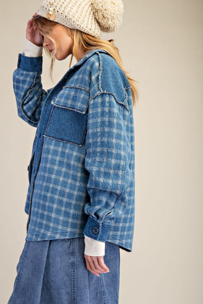 Washed Denim Plaid Shacket