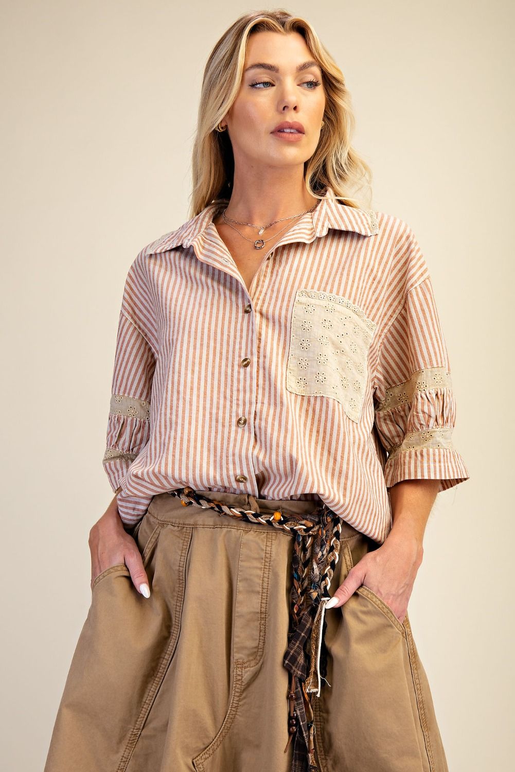 Red Striped Linen Top