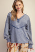 Navy V-Neck Terry Pullover - Vintage Vault Boutique