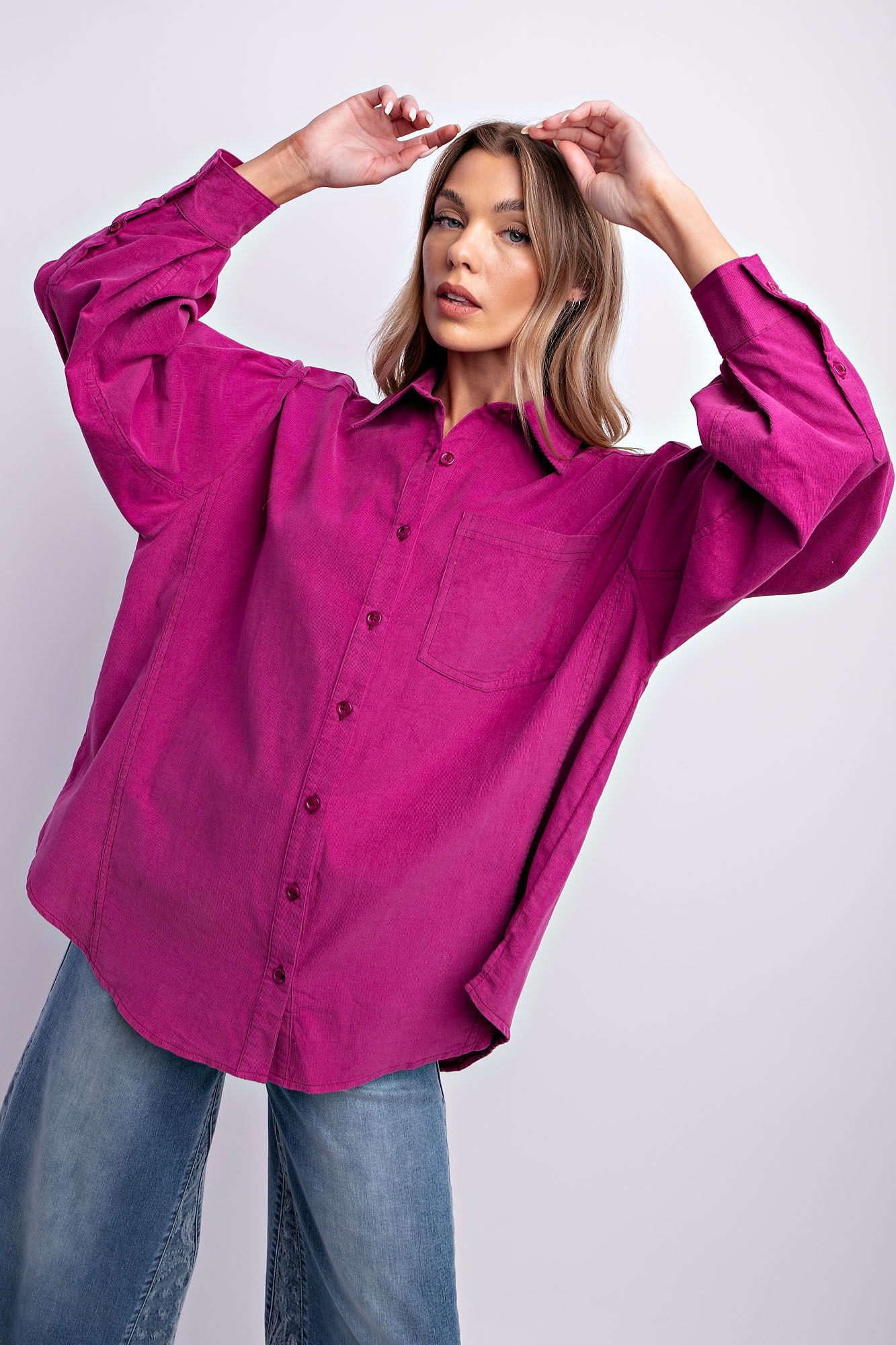 Magenta Baby Cord Button Up 