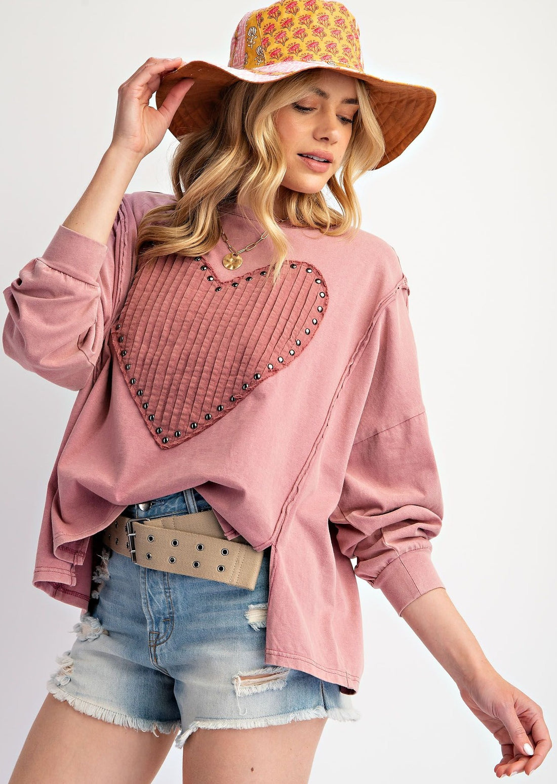 Heart Patch Pullover Top Mauve 