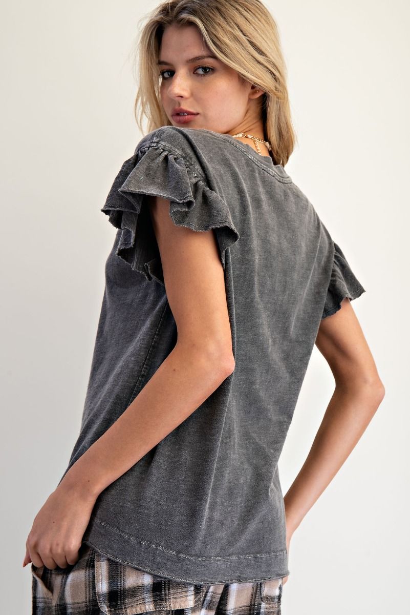 Black Ruffle Sleeve Top