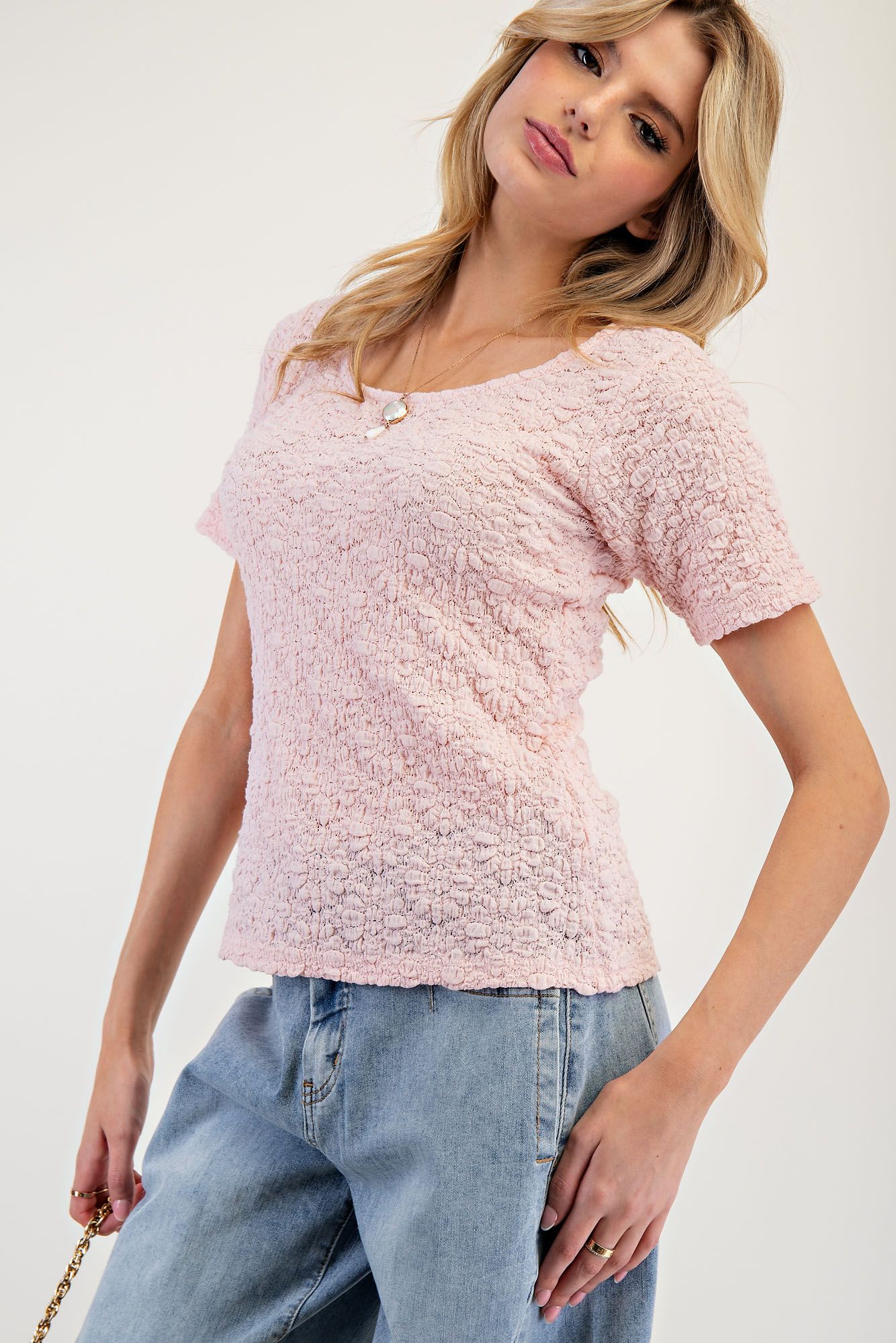 Short Sleeve Allover Lace Top