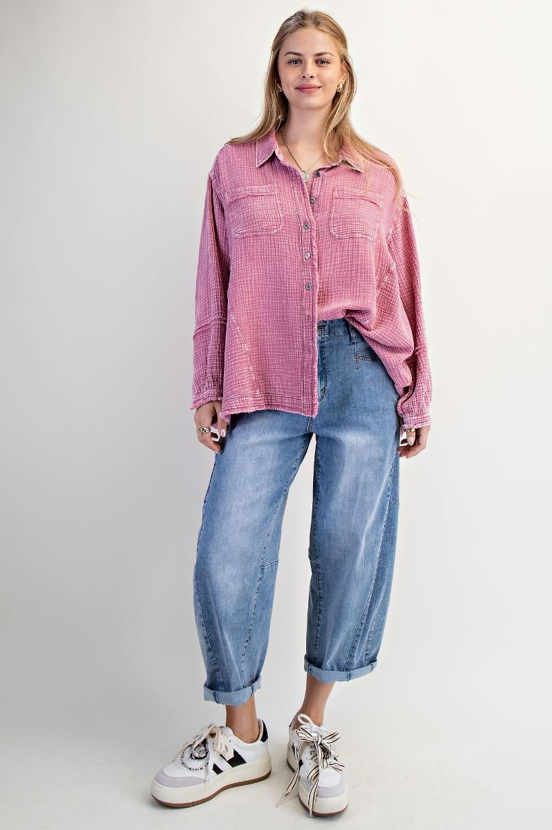 Retro Rose Cotton Gauze Button Up Shirt