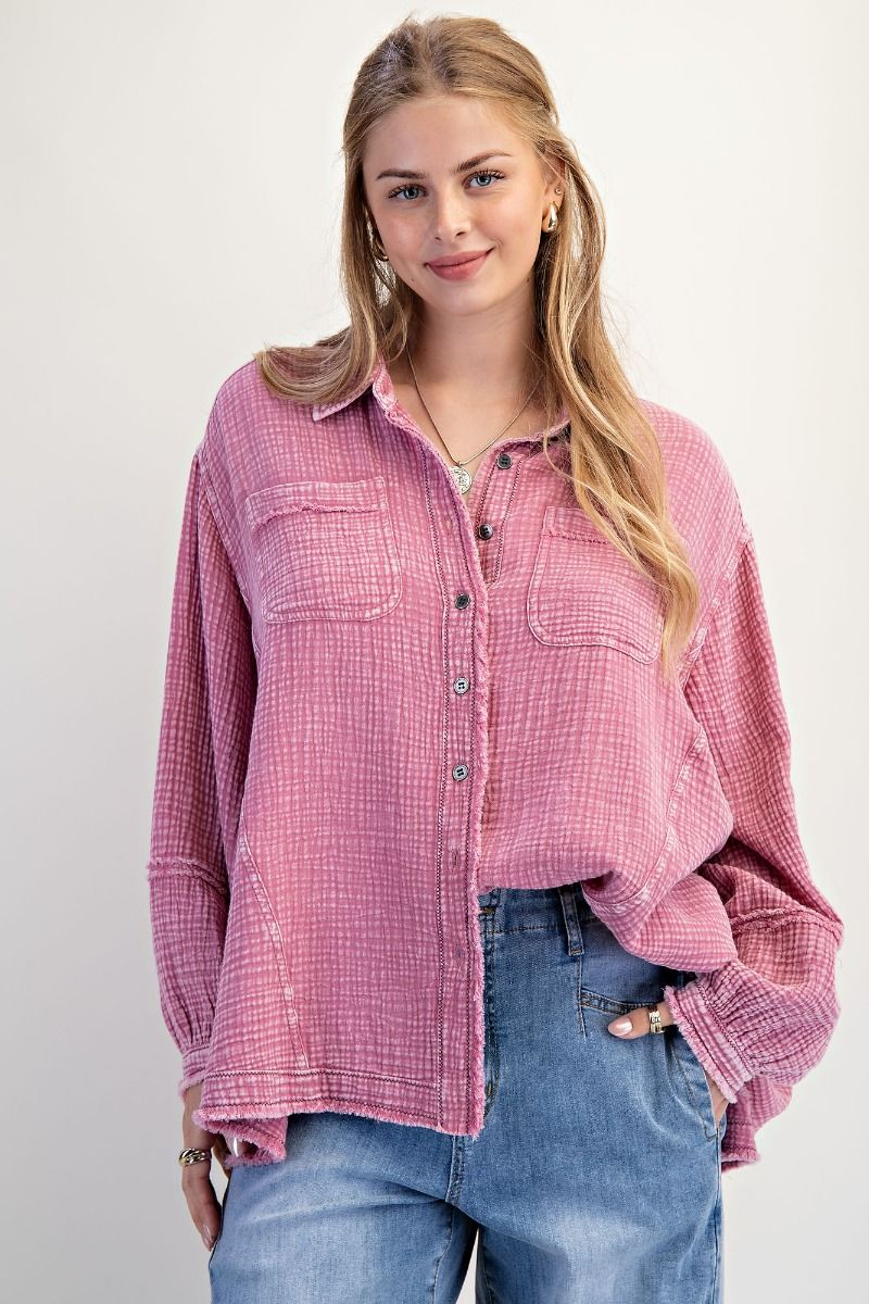 Retro Rose Cotton Gauze Button Up Shirt
