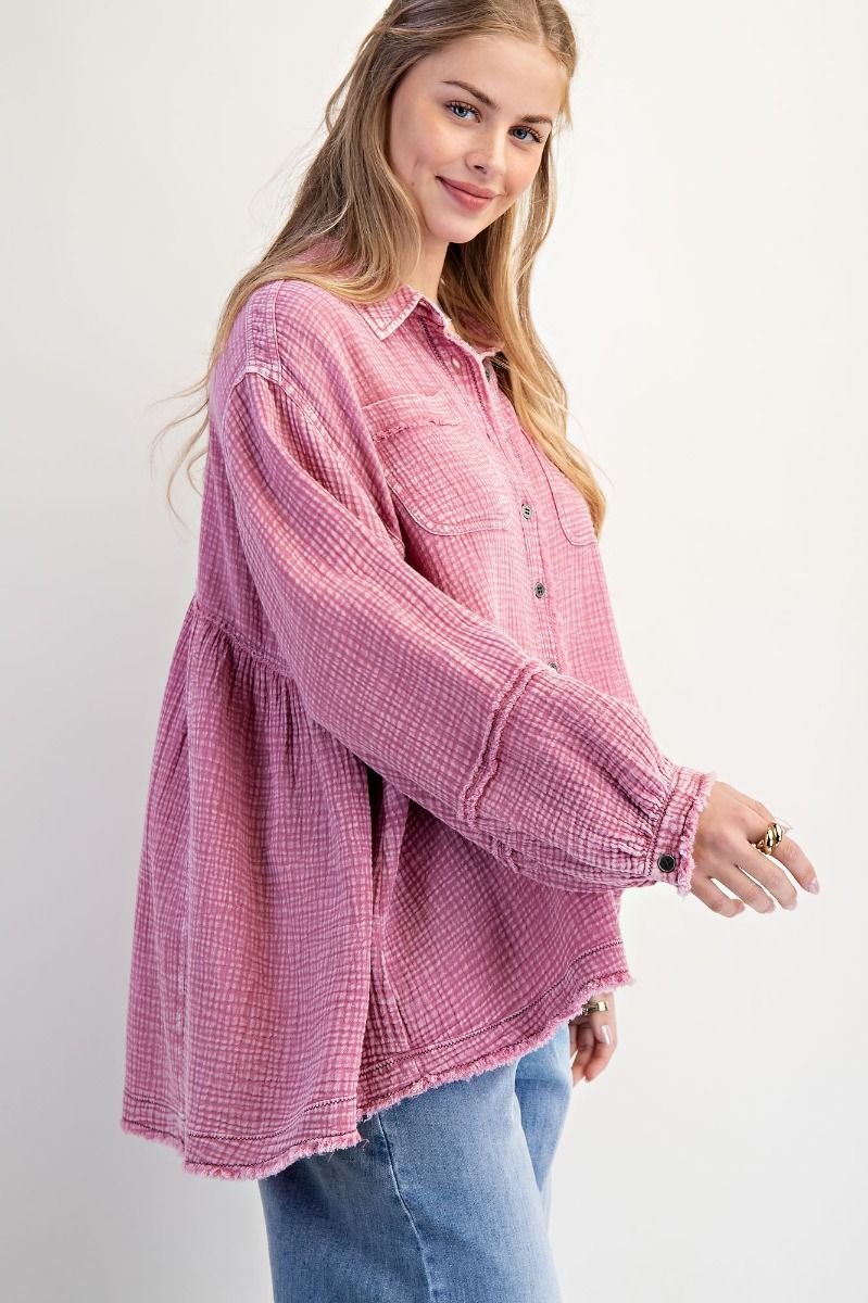 Retro Rose Cotton Gauze Button Up Shirt