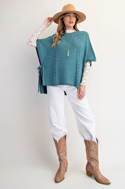 Faded Teal Side Tie Sweater