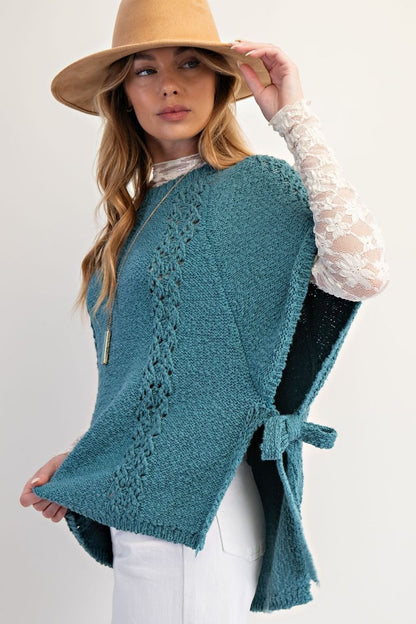 Faded Teal Side Tie Sweater