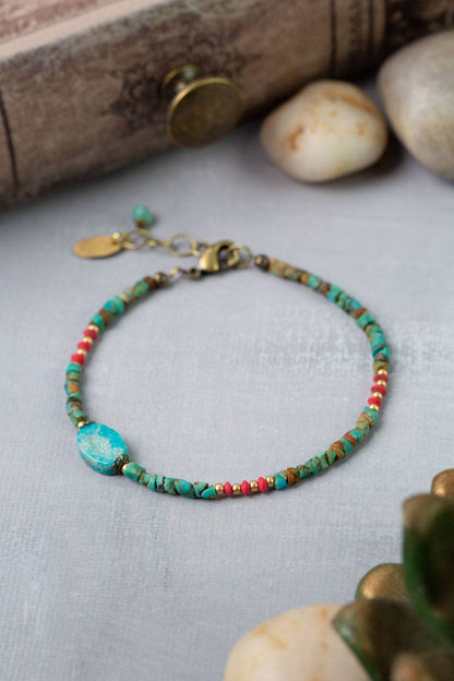 Love One Another 7.5-8.5" Red Coral, Turquoise Simple Bracelet