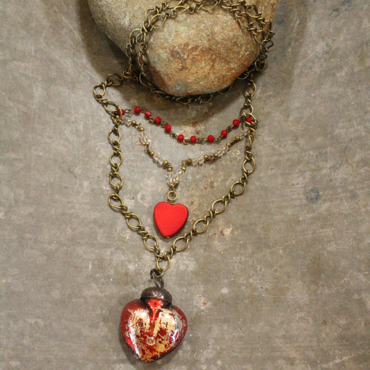 Retro Glass Red Heart Necklace Valentine