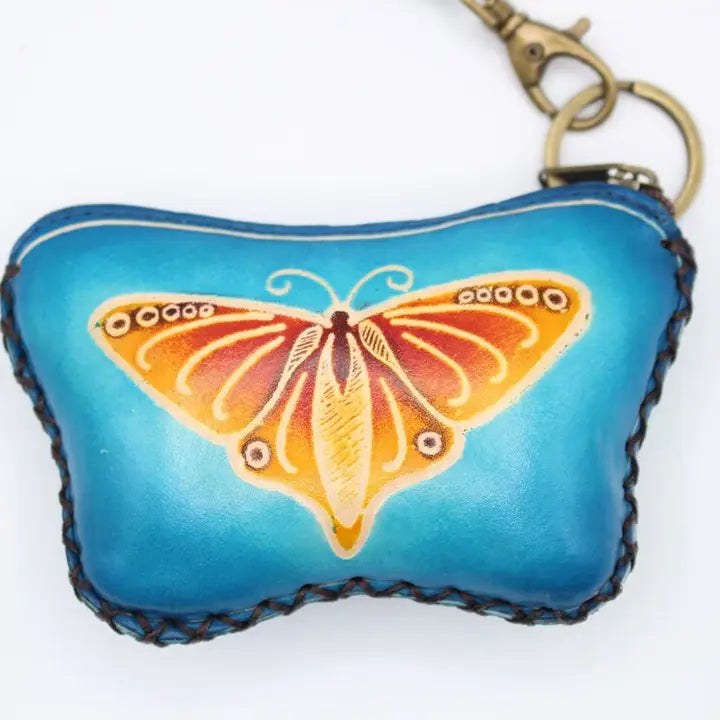 Butterfly Wristlet Leather Coin Purse