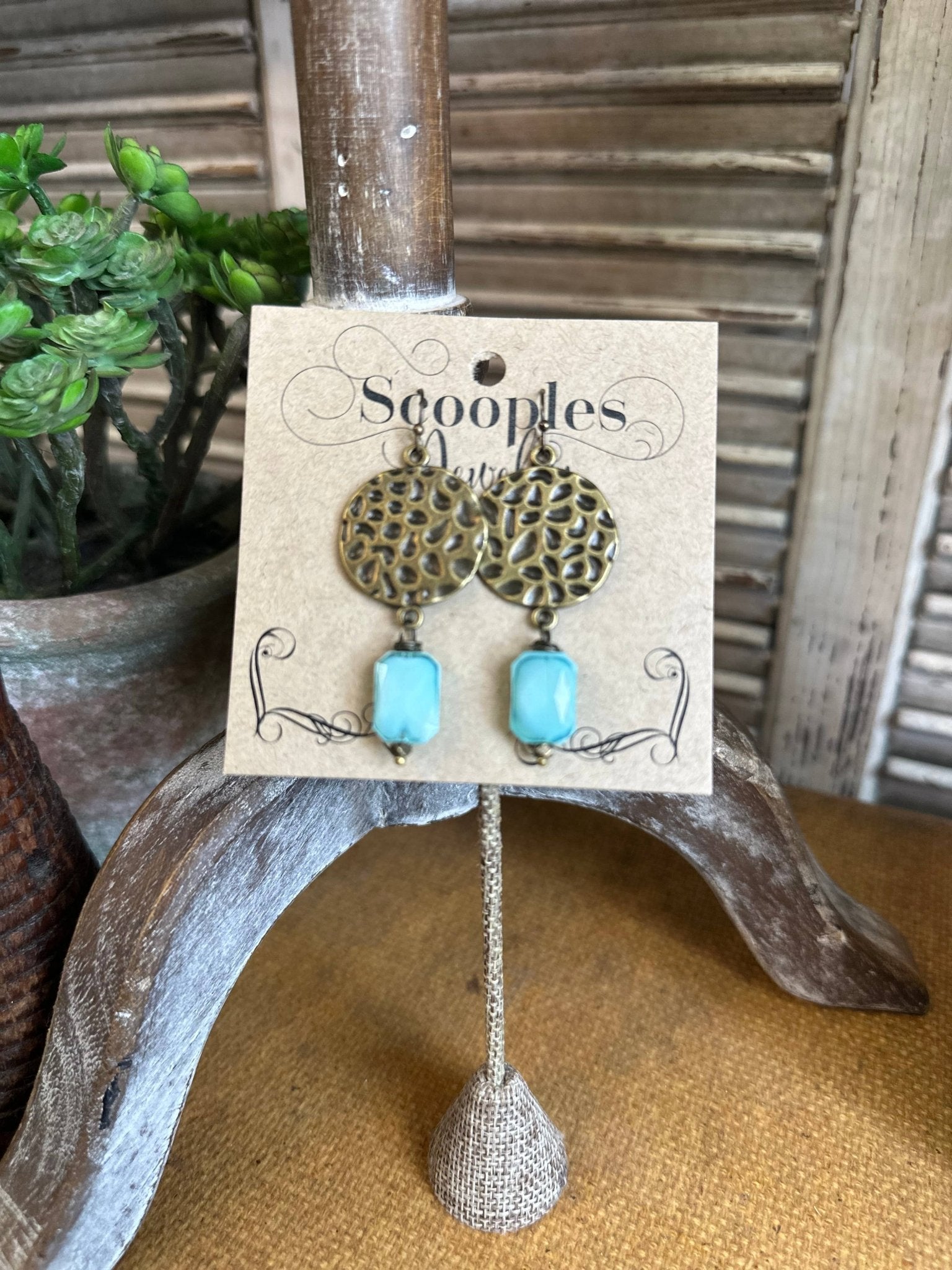 Hammered Aqua Earring - Vintage Vault Boutique