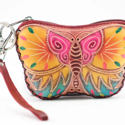 Butterfly Wristlet Leather Coin Purse