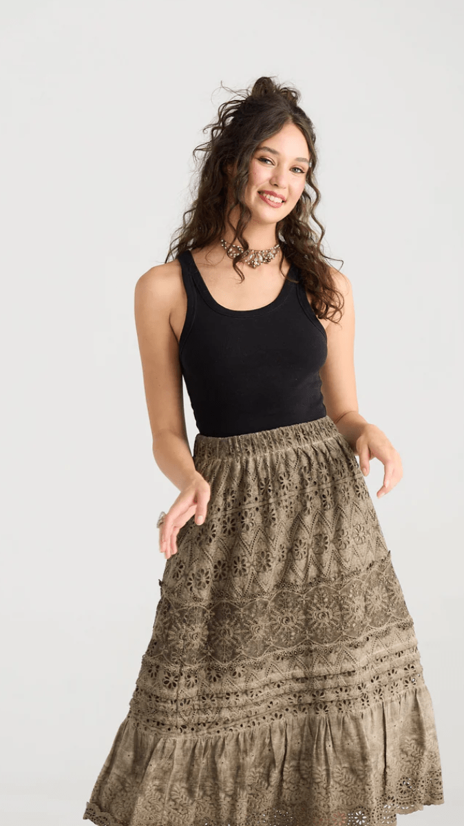 Serendipity Lace Maxi Skirt - Peppercorn Grey - Vintage Vault Boutique