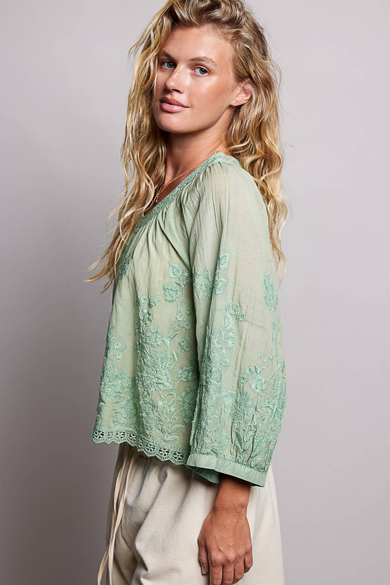 Floral Embroidered Boho Top - Vintage Vault Boutique