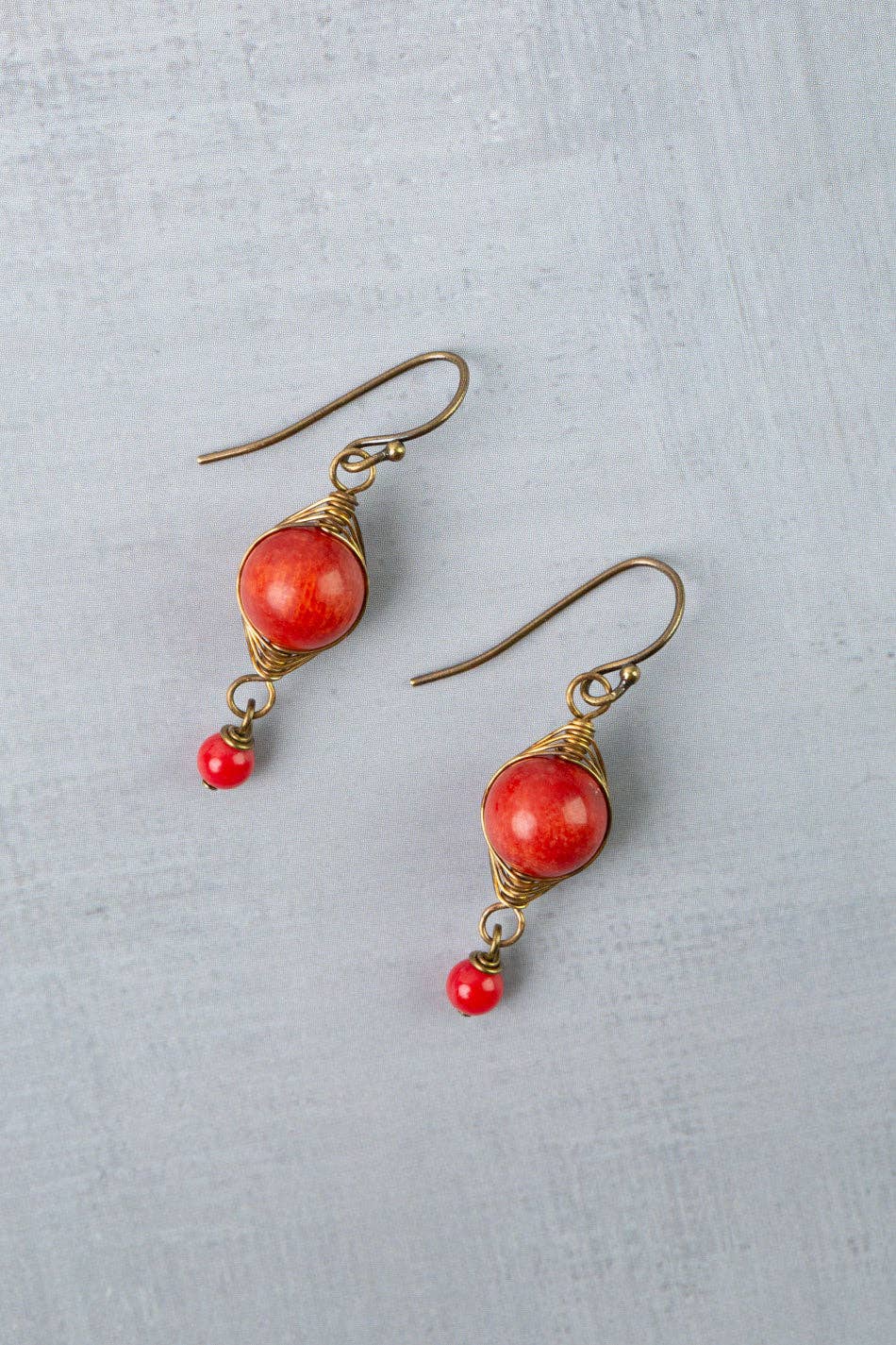 Love One Another Red Coral Herringbone Earrings