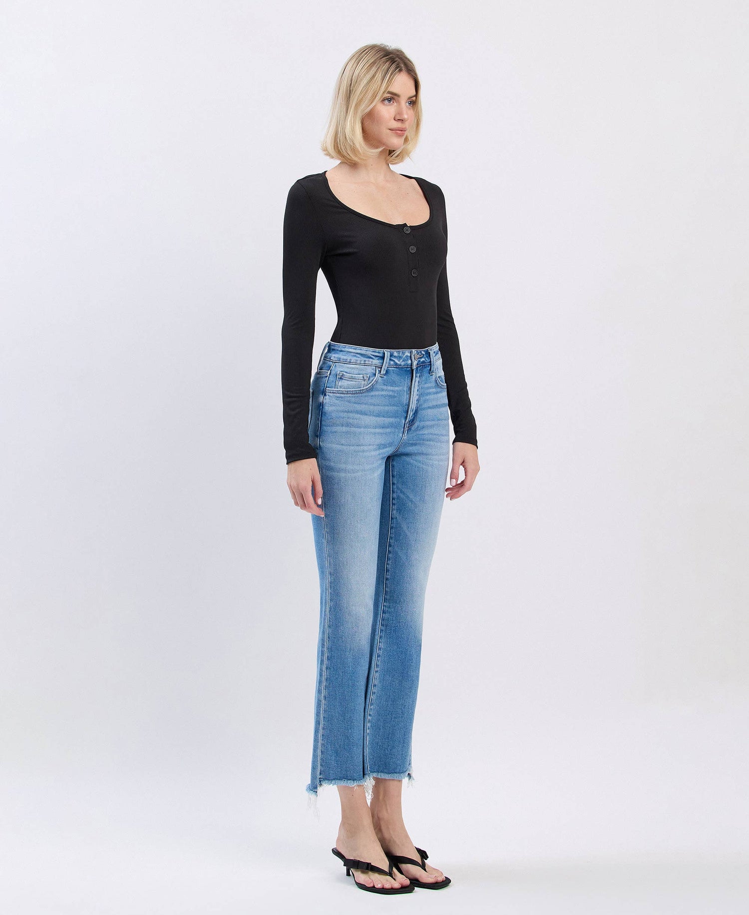 Slant Raw Edge Kick Flare Jean