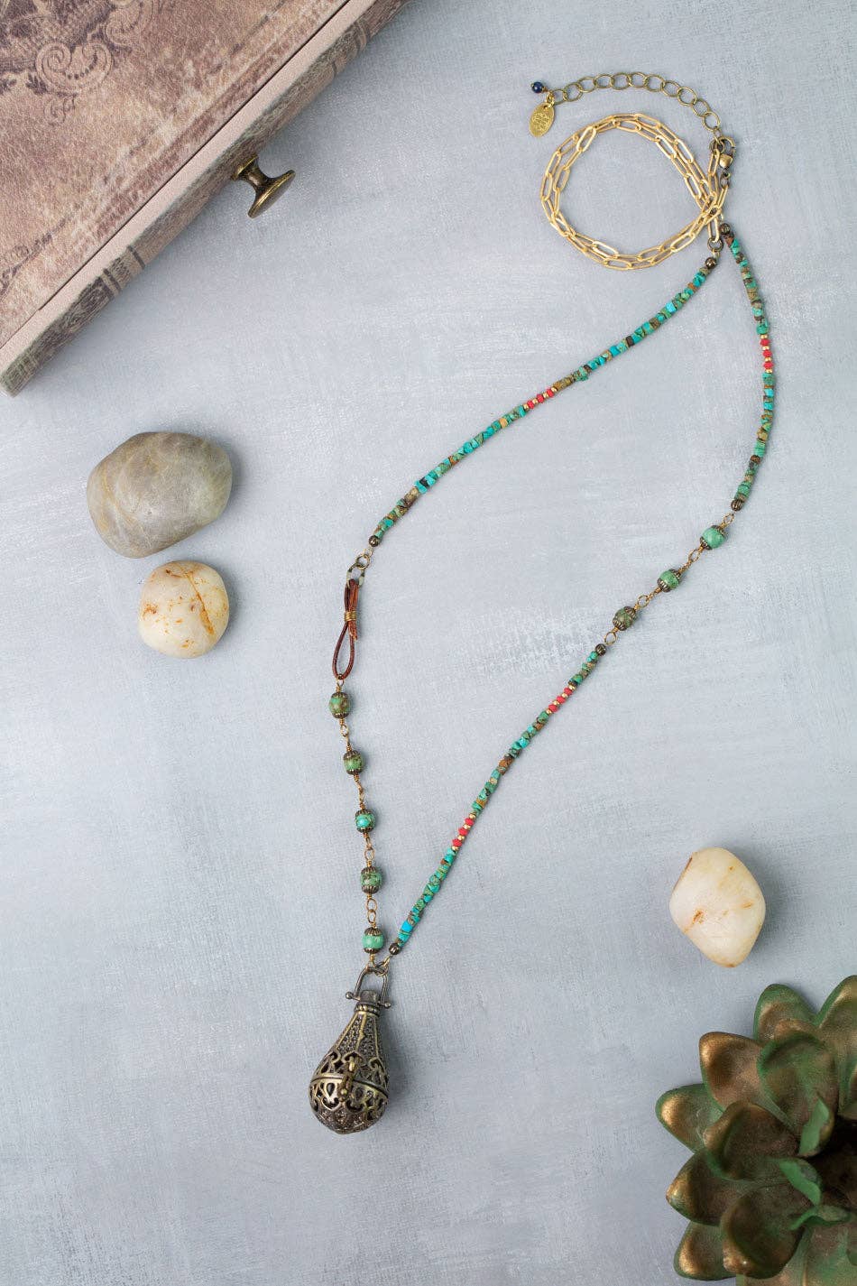 Love One Another 32.5-34.5" Lapis, Turquoise, Red Coral Statement Necklace