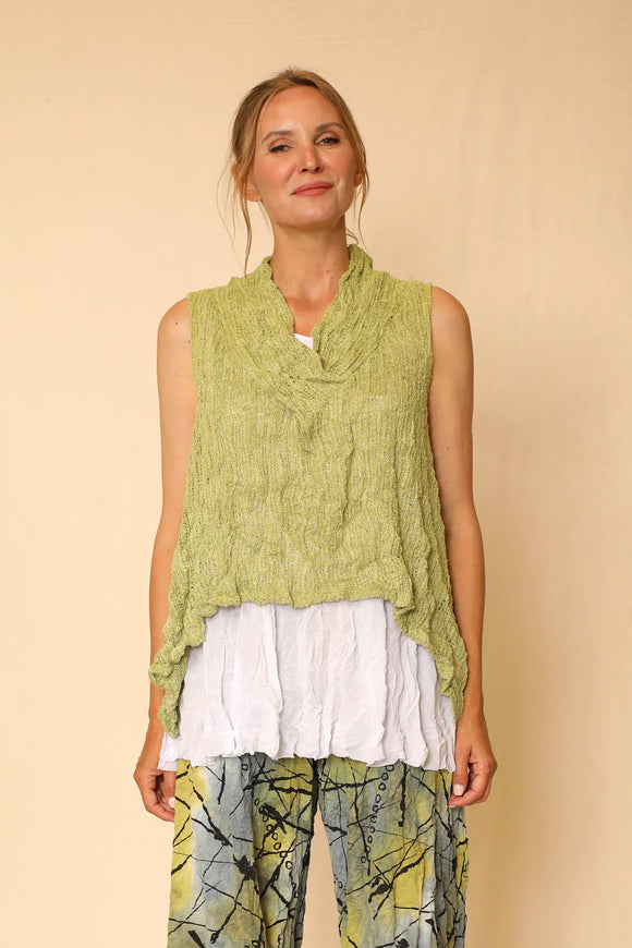 Front view of Adeline tank in Lime worn by a model.