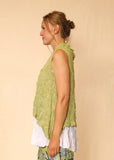 Side view of Adeline Tank in Lime worn by a model.