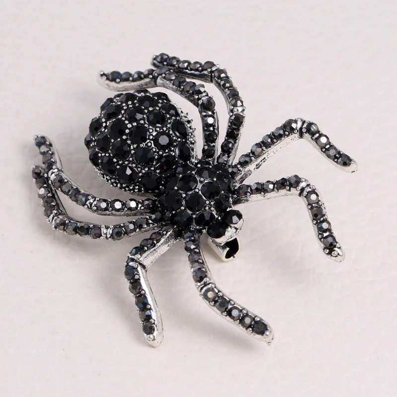 Black Spider Rhinestone Brooch Pin